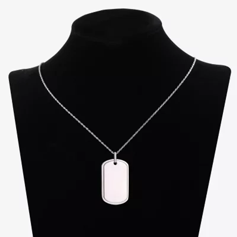 Mens Sterling Silver Dog Tag 24 Inch Pendant Necklace