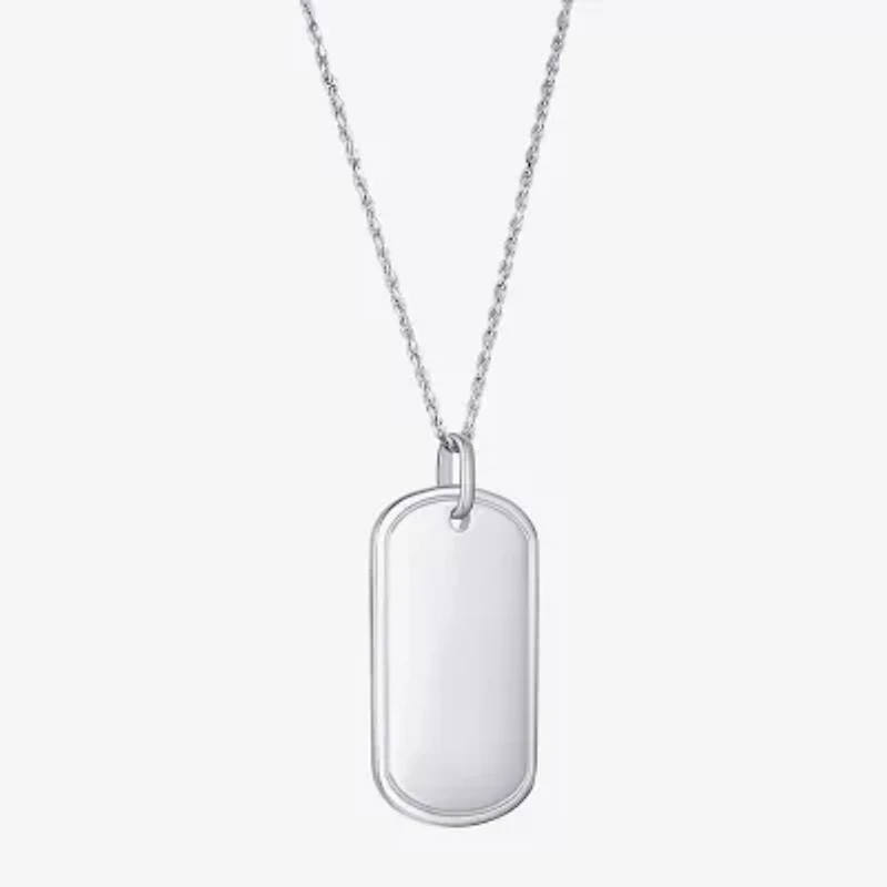 Mens Sterling Silver Dog Tag 24 Inch Pendant Necklace