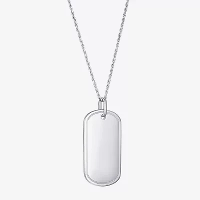 Mens Sterling Silver Dog Tag 24 Inch Pendant Necklace