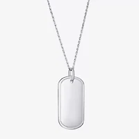 Mens Sterling Silver Dog Tag 24 Inch Pendant Necklace