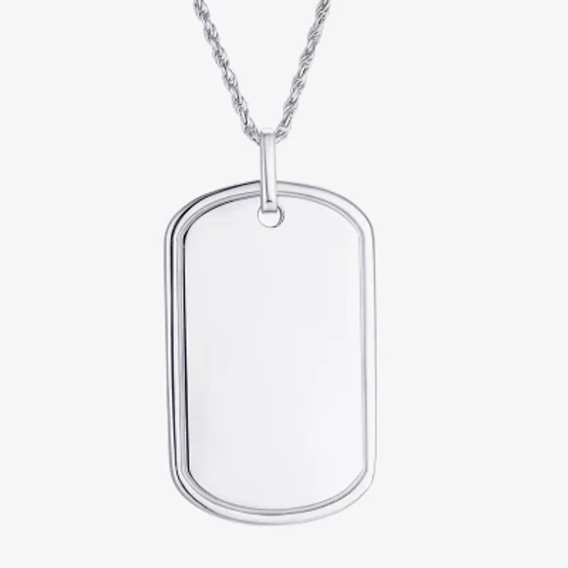 Mens Sterling Silver Dog Tag 24 Inch Pendant Necklace