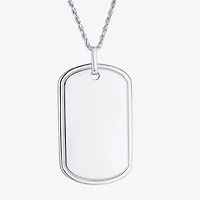 Mens Sterling Silver Dog Tag 24 Inch Pendant Necklace