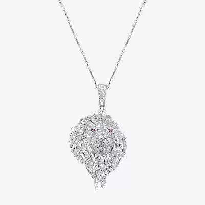 Mens White Cubic Zirconia Sterling Silver Cross 24 Inch Pendant Necklace