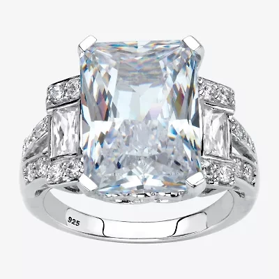 Diamonart Womens Cubic Zirconia Platinum Over Silver Rectangular Cocktail Ring