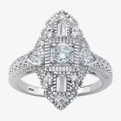 Womens 1 1/10 CT. T.W.  Cubic Zirconia Platinum Over Silver Round Cocktail Ring