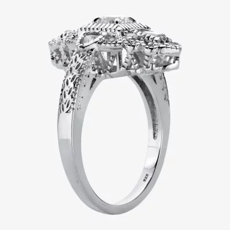 Womens 1 1/10 CT. T.W.  Cubic Zirconia Platinum Over Silver Round Cocktail Ring