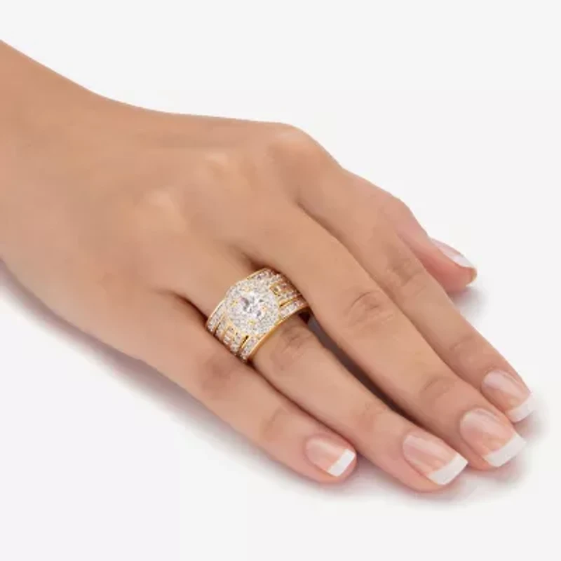 Diamonart Womens 3 1/2 CT. T.W Cubic Zirconia 14K Gold Over Silver Oval Bridal Set