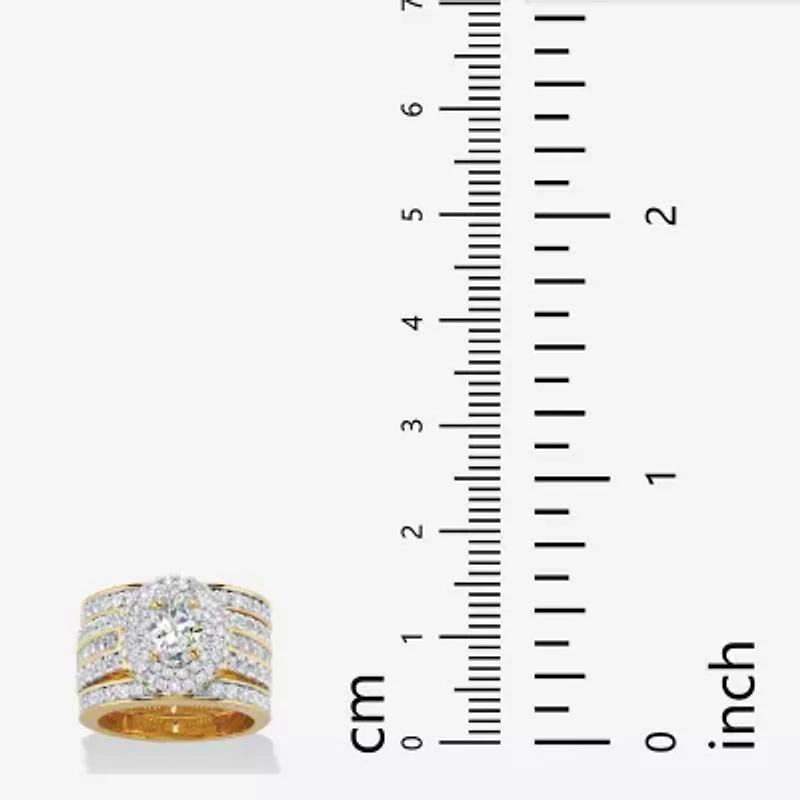 Diamonart Womens 3 1/2 CT. T.W Cubic Zirconia 14K Gold Over Silver Oval Bridal Set