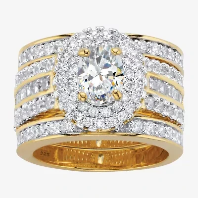 Diamonart Womens 3 1/2 CT. T.W Cubic Zirconia 14K Gold Over Silver Oval Bridal Set