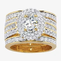 Diamonart Womens 3 1/2 CT. T.W Cubic Zirconia 14K Gold Over Silver Oval Bridal Set