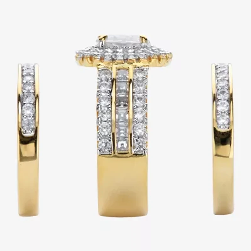 Diamonart Womens 3 1/2 CT. T.W Cubic Zirconia 14K Gold Over Silver Oval Bridal Set