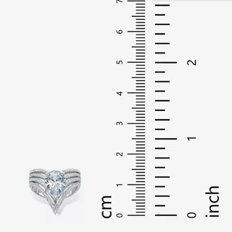 Diamonart Womens 3 1/2 CT. T.W Cubic Zirconia Platinum Over Silver Pear Cocktail Ring