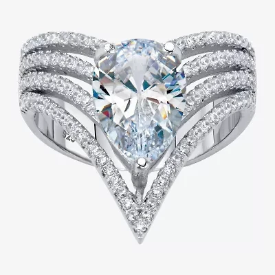Diamonart Womens 3 1/2 CT. T.W Cubic Zirconia Platinum Over Silver Pear Cocktail Ring