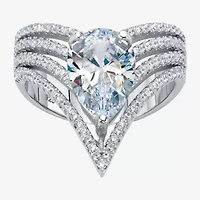 Diamonart Womens 3 1/2 CT. T.W Cubic Zirconia Platinum Over Silver Pear Cocktail Ring