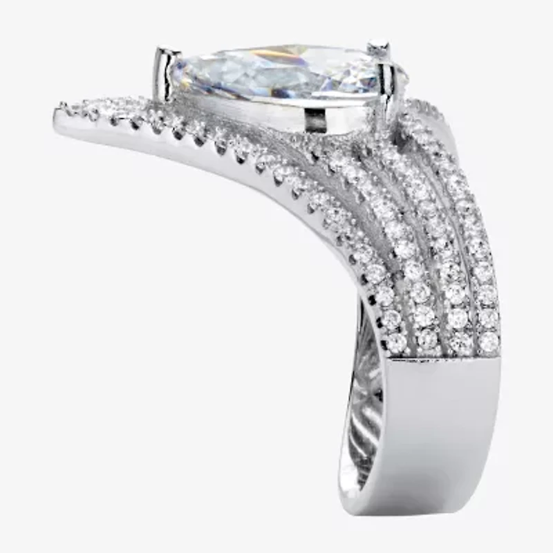 Diamonart Womens 3 1/2 CT. T.W Cubic Zirconia Platinum Over Silver Pear Cocktail Ring