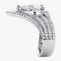 Diamonart Womens 3 1/2 CT. T.W Cubic Zirconia Platinum Over Silver Pear Cocktail Ring