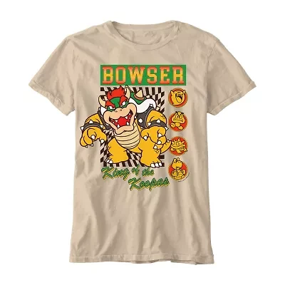 Bowser Little & Big Kid Boys Crew Neck Short Sleeve Regular Fit Super Mario Graphic T-Shirt