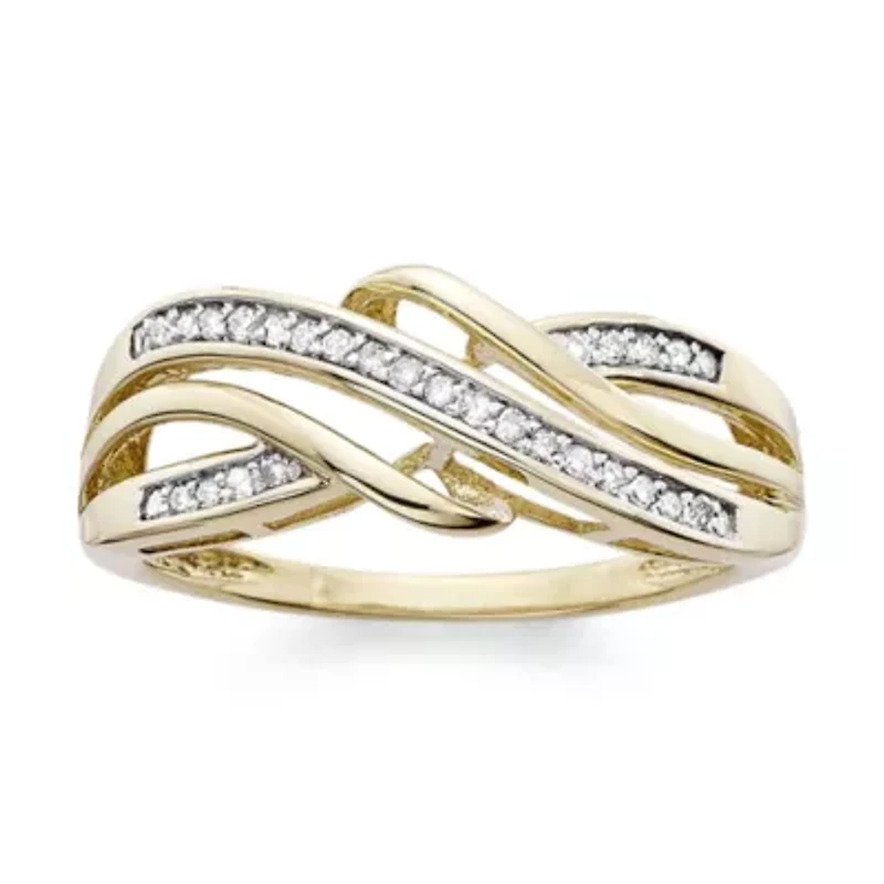 1/7 C.T. T.W. Diamond 10K Yellow Gold Criss-Cross Ring