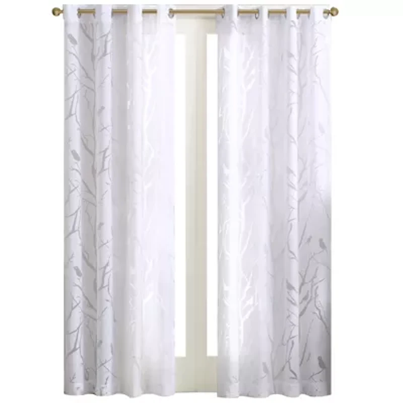 Madison Park Vina Bird Burnout Grommet Top Sheer Single Curtain Panel