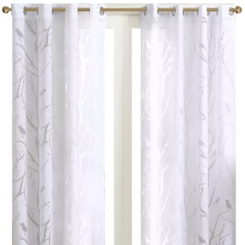 Madison Park Vina Bird Burnout Grommet Top Sheer Single Curtain Panel