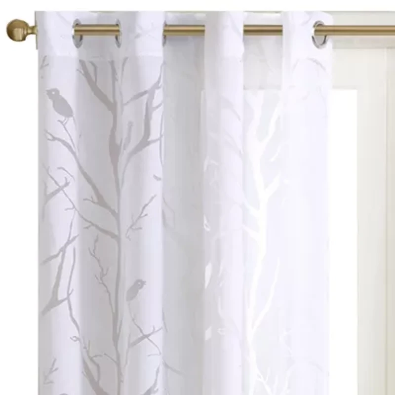 Madison Park Vina Bird Burnout Grommet Top Sheer Single Curtain Panel