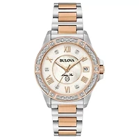 Bulova Marine Star Womens Diamond Accent Two Tone Bracelet Watch 98r234