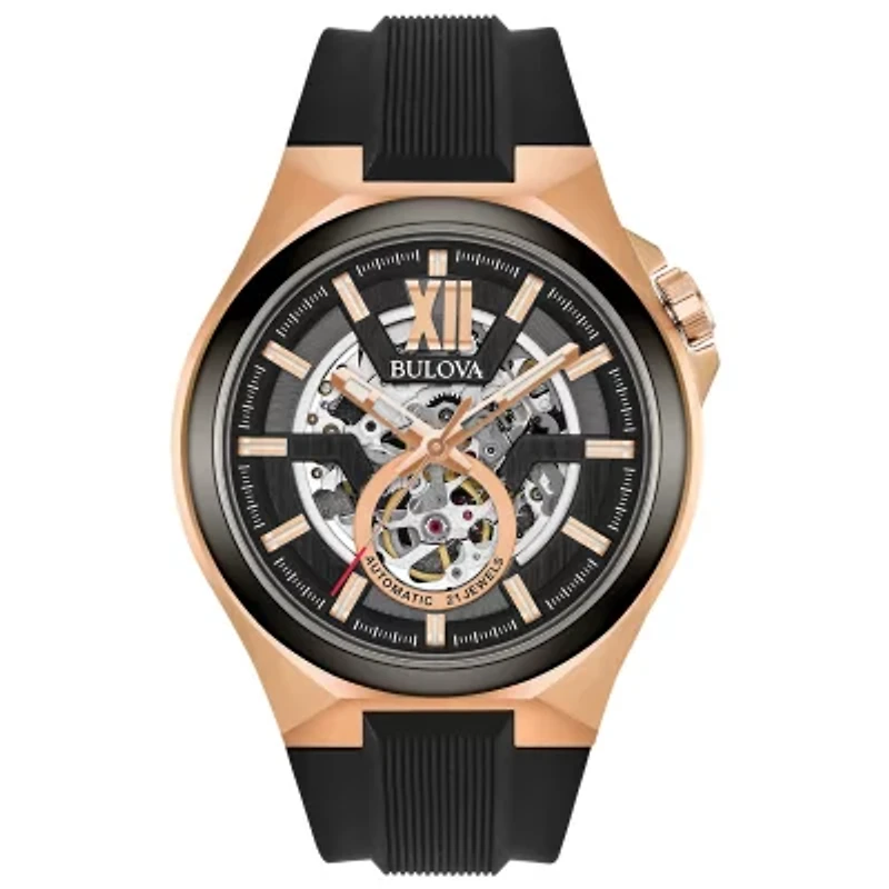 Bulova Maquina Mens Automatic Black Strap Watch 98a177