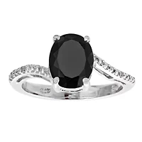 Womens Diamond Accent Black Onyx Sterling Silver Cocktail Ring