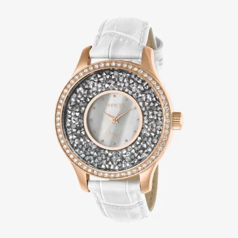 Invicta Angel Womens White Leather Strap Watch 24588