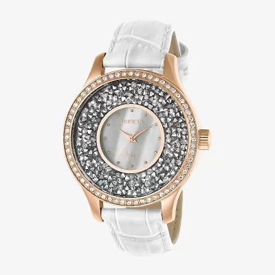 Invicta Angel Womens White Leather Strap Watch 24588