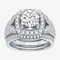 (H-I / Si1-Si2) Womens 3 CT. T.W. Lab Grown White Diamond 14K Gold Cushion Halo Bridal Set