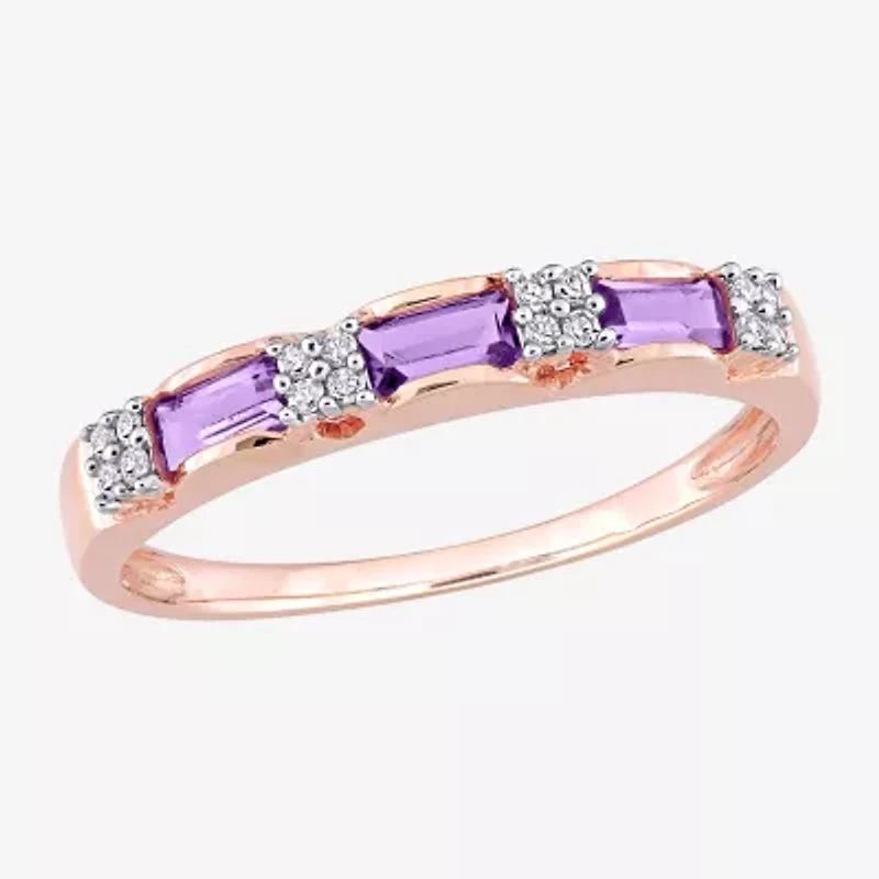 Womens Diamond Accent Genuine Purple Amethyst 10K Rose Gold Stackable Ring