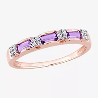 Womens Diamond Accent Genuine Purple Amethyst 10K Rose Gold Stackable Ring