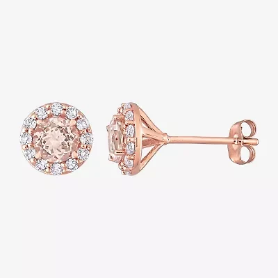 Genuine Pink Morganite 14K Rose Gold 8.2mm Stud Earrings