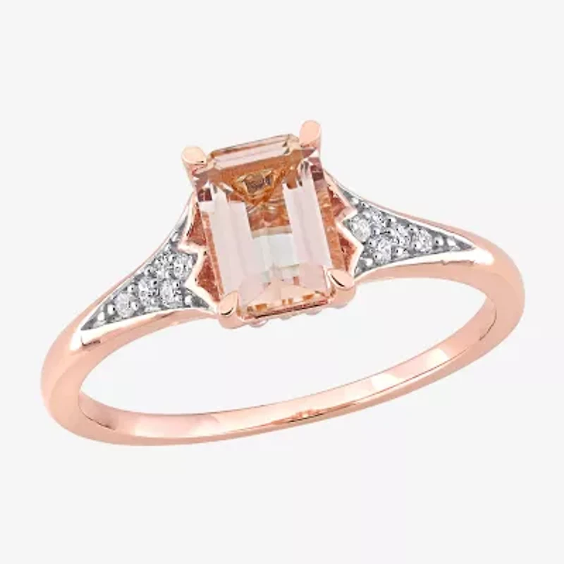 Womens Genuine Pink Morganite 10K Rose Gold Cocktail Ring