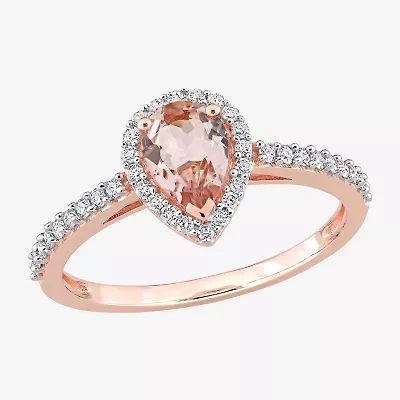 Womens Genuine Pink Morganite 10K Rose Gold Cocktail Ring