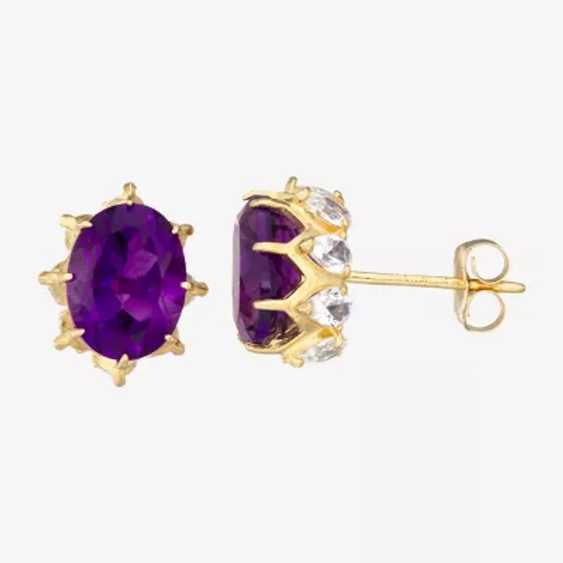 Genuine Purple Amethyst 10K Gold 10mm Stud Earrings