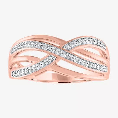 Womens 1/10 CT. T.W. Natural White Diamond 14K Rose Gold Over Silver Crossover Cocktail Ring
