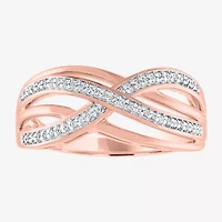 Womens 1/10 CT. T.W. Natural White Diamond 14K Rose Gold Over Silver Crossover Cocktail Ring