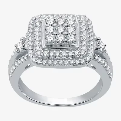 (H-I / I1) Womens 1 CT. T.W. Lab Grown Diamond Sterling Silver Halo Cocktail Ring