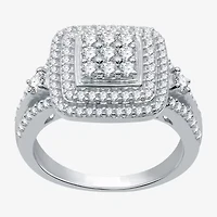 (H-I / I1) Womens 1 CT. T.W. Lab Grown Diamond Sterling Silver Halo Cocktail Ring