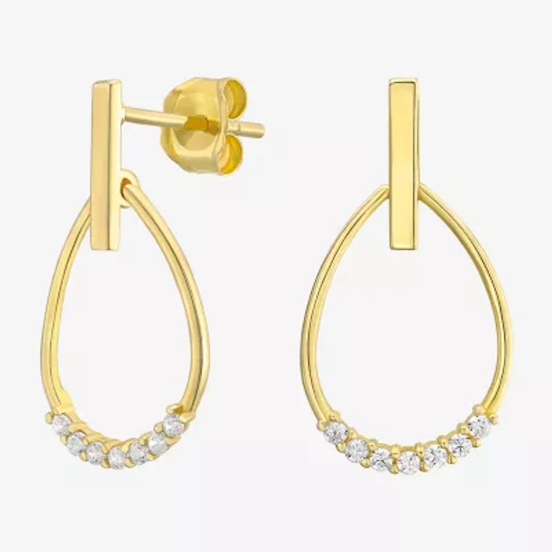 Womens Cubic Zirconia 14K Gold Drop Earrings
