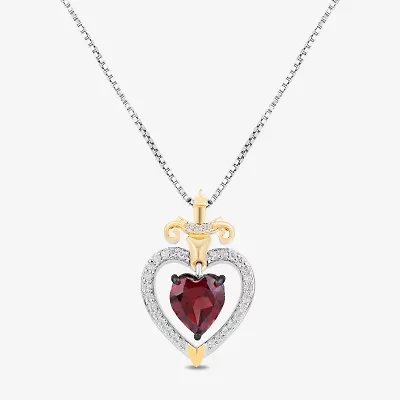 Enchanted Disney Fine Jewelry Villains Womens 1/10 CT. T.W. Genuine Red Garnet 14K Gold Over Silver Sterling Silver Heart 18 Inch Pendant Necklace