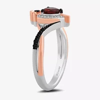 Enchanted Disney Fine Jewelry Villains Womens 1/6 CT. T.W. Genuine Red Garnet 14K Rose Gold Over Silver Sterling Heart Evil Queen Side Stone Cocktail Ring
