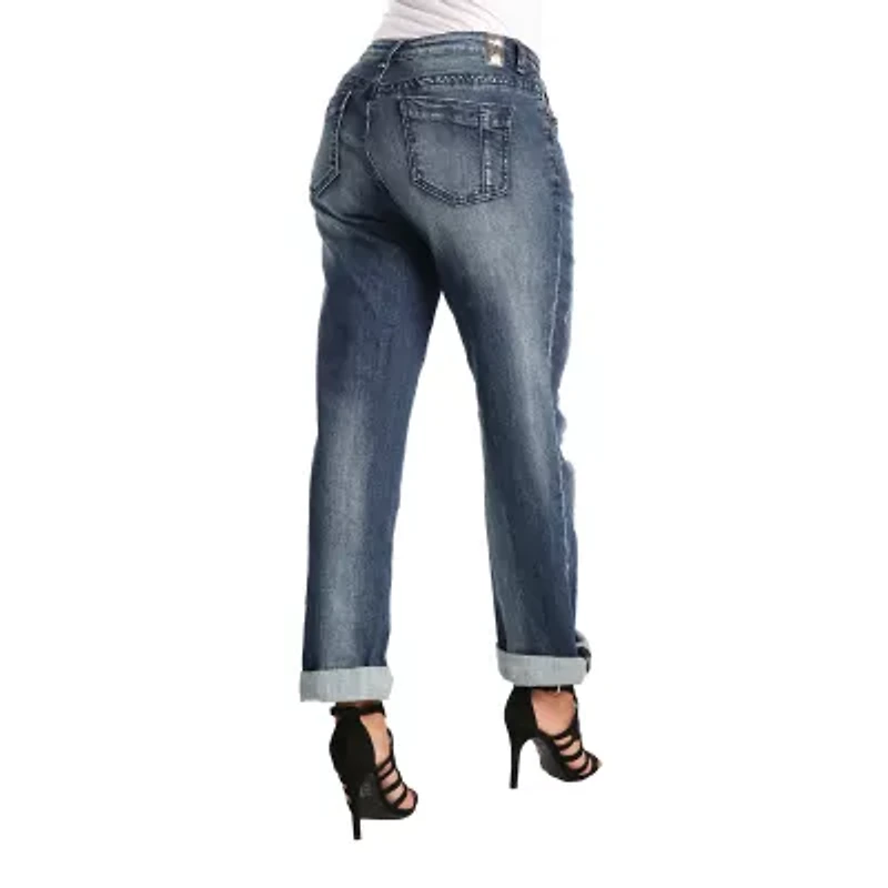 Poetic Justice Womens Mid Rise Mid Belly Boyfriend Jean