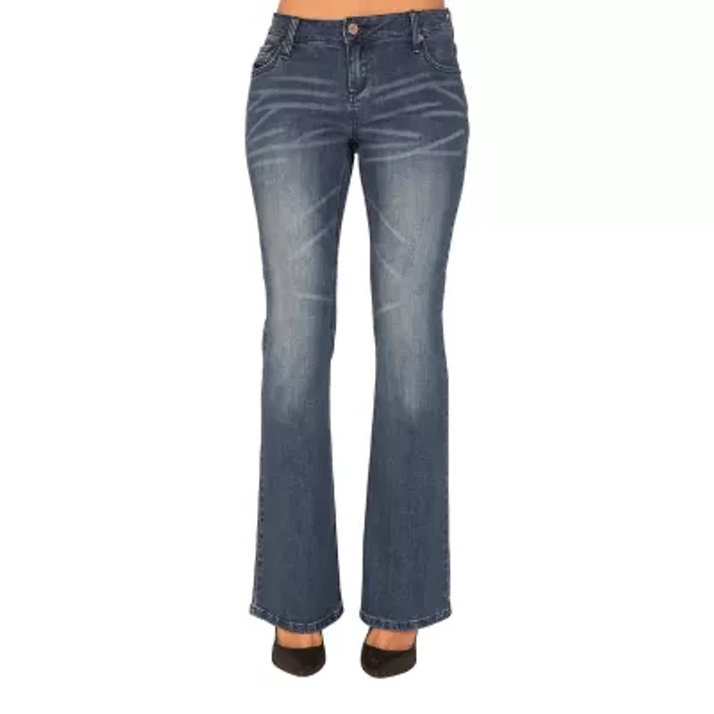 Poetic Justice Womens Mid Rise Mid Belly Flare Leg Jean