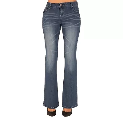 Poetic Justice Womens Mid Rise Mid Belly Flare Leg Jean