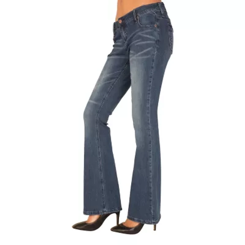 Poetic Justice Womens Mid Rise Mid Belly Flare Leg Jean