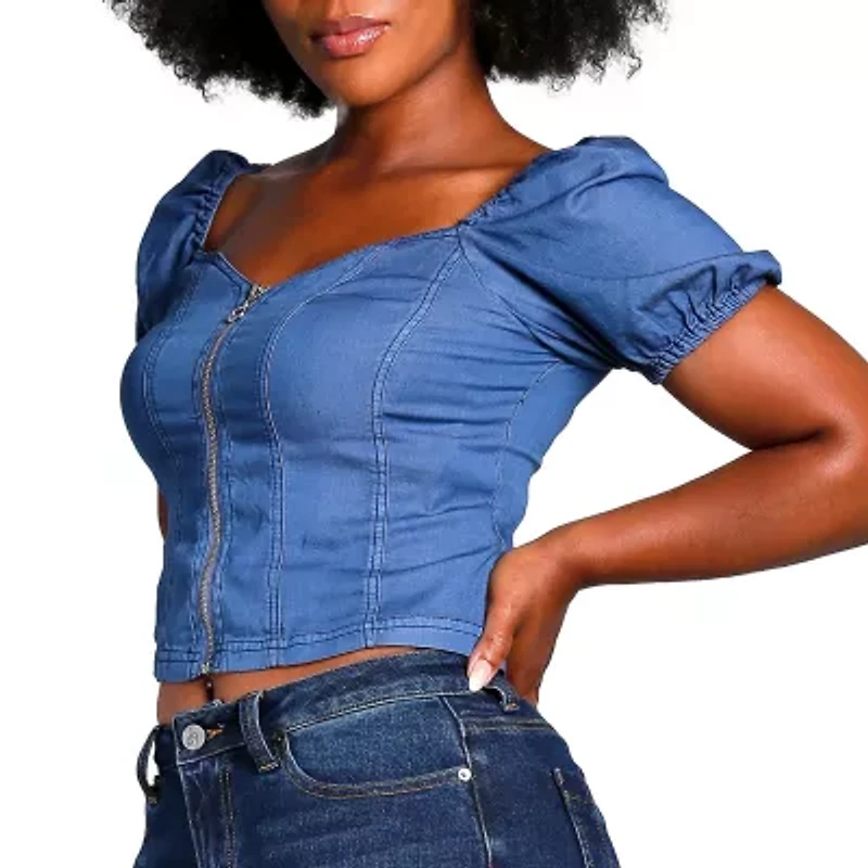 Poetic Justice Womens Sweetheart Neck Short Sleeve Blouse