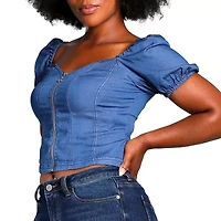 Poetic Justice Womens Sweetheart Neck Short Sleeve Blouse